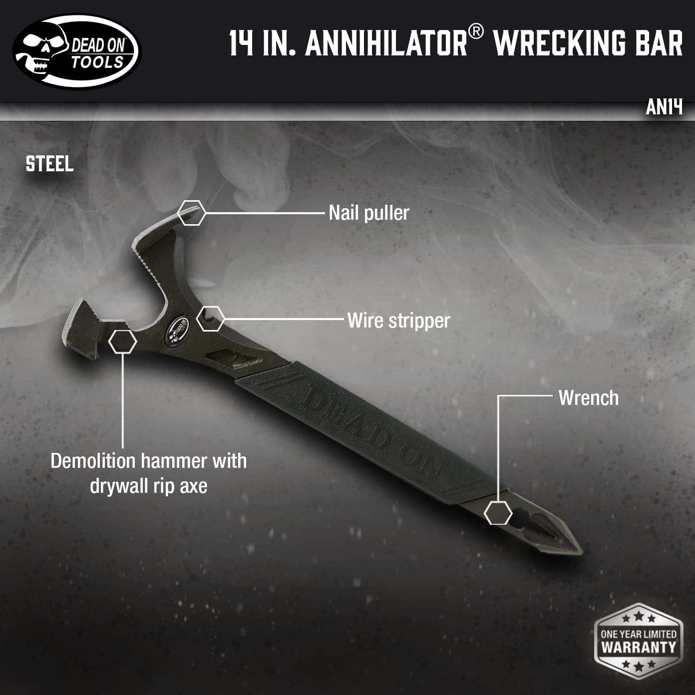 Tools AN14 Annihilator Wrecking Bar Silver Metallic, 14-Inch