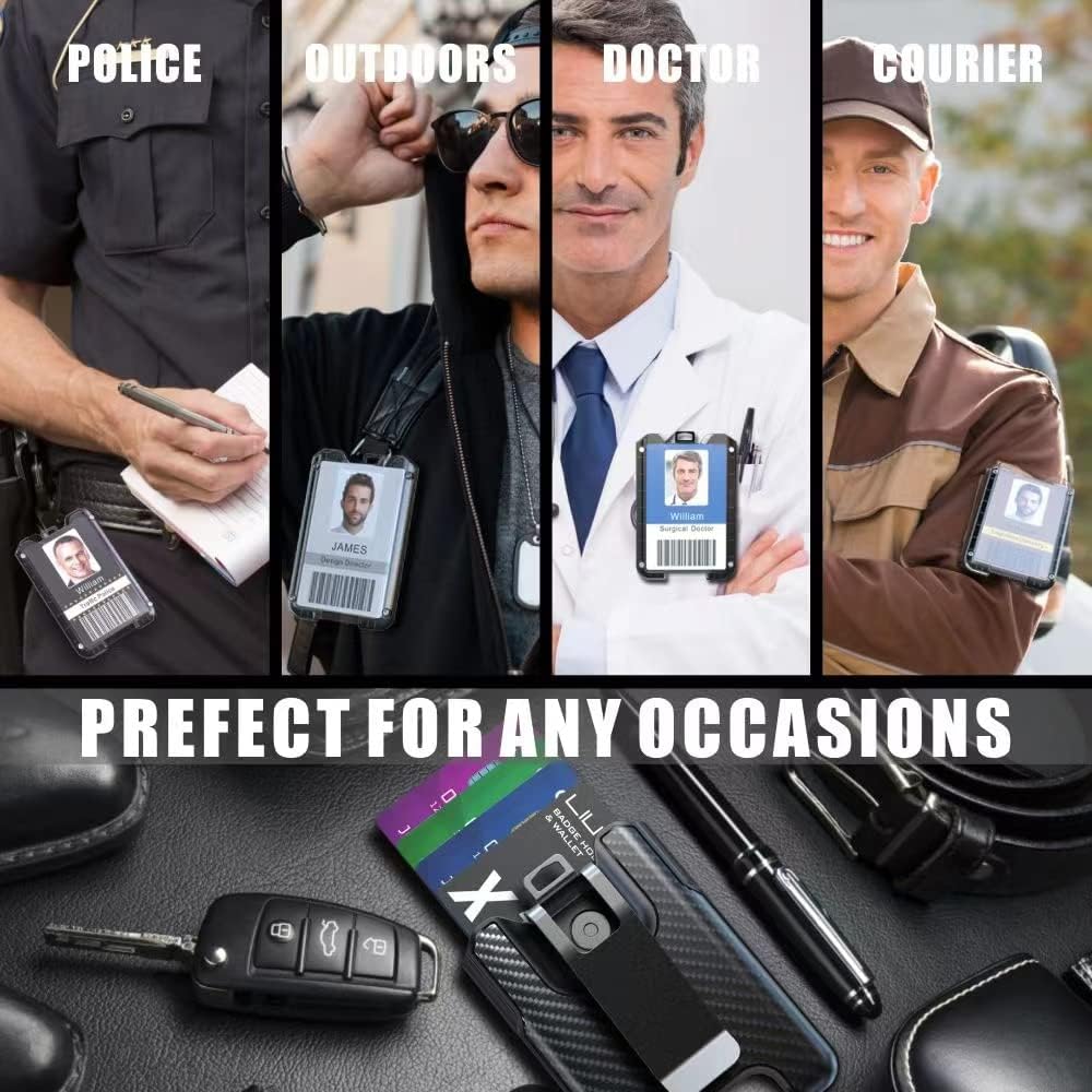 Badge Holder/Card Holder/Portable Wallet with Metal Clip - Durable Polycarbonate Id/Credit Card Holder (Holds 1To 4 Cards) for Office, Laborer, Police, Work