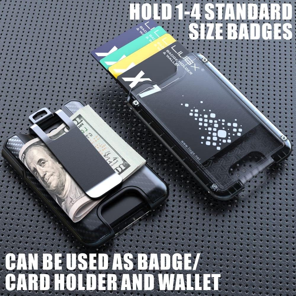 Badge Holder/Card Holder/Portable Wallet with Metal Clip - Durable Polycarbonate Id/Credit Card Holder (Holds 1To 4 Cards) for Office, Laborer, Police, Work