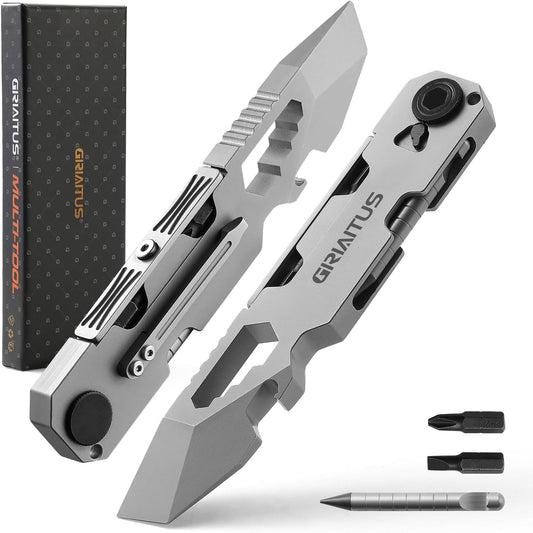 EDC Pry Bar Multitool with Bi-Directional Ratchet Screwdriver & Everlasting Pen, Wrenches, Crowbar, Bottle and Box Openers - Your Versatile Companion for Everyday Carry and Camping Accessories