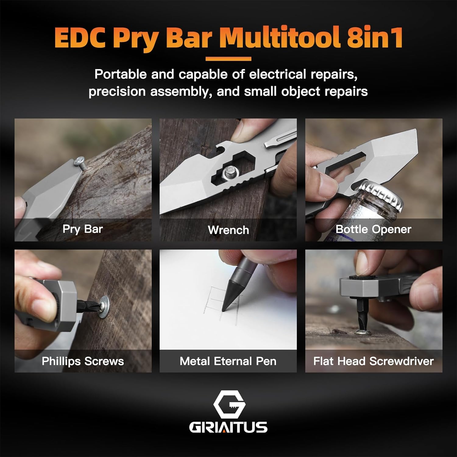 EDC Pry Bar Multitool with Bi-Directional Ratchet Screwdriver & Everlasting Pen, Wrenches, Crowbar, Bottle and Box Openers - Your Versatile Companion for Everyday Carry and Camping Accessories