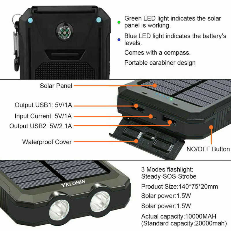 Solar Cell Phone Power Bank with LED Light