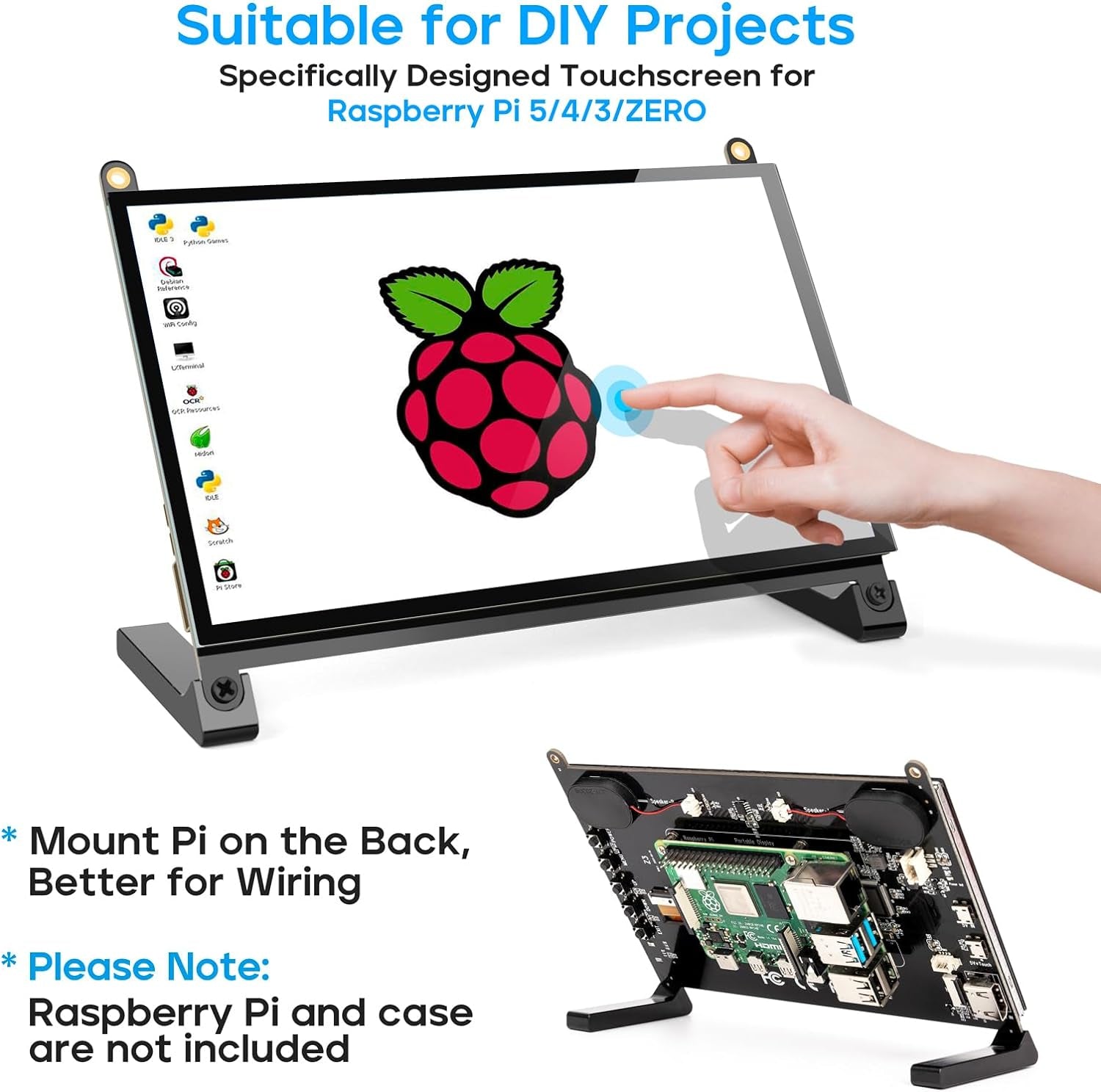 Touchscreen Monitor,Upgraded 7'' IPS 1024X600 Dual-Speaker,Usb HDMI Portable SVGA Wide Monitor Capacitive Pi Display,Compatible with Raspberry Pi 5/4/3/Zero, Windows,Drive-Free