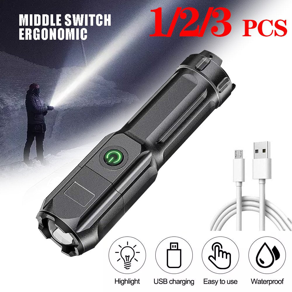 990000LM LED Flashlight Zoomable Tactical Police Super Bright Torch Rechargeable