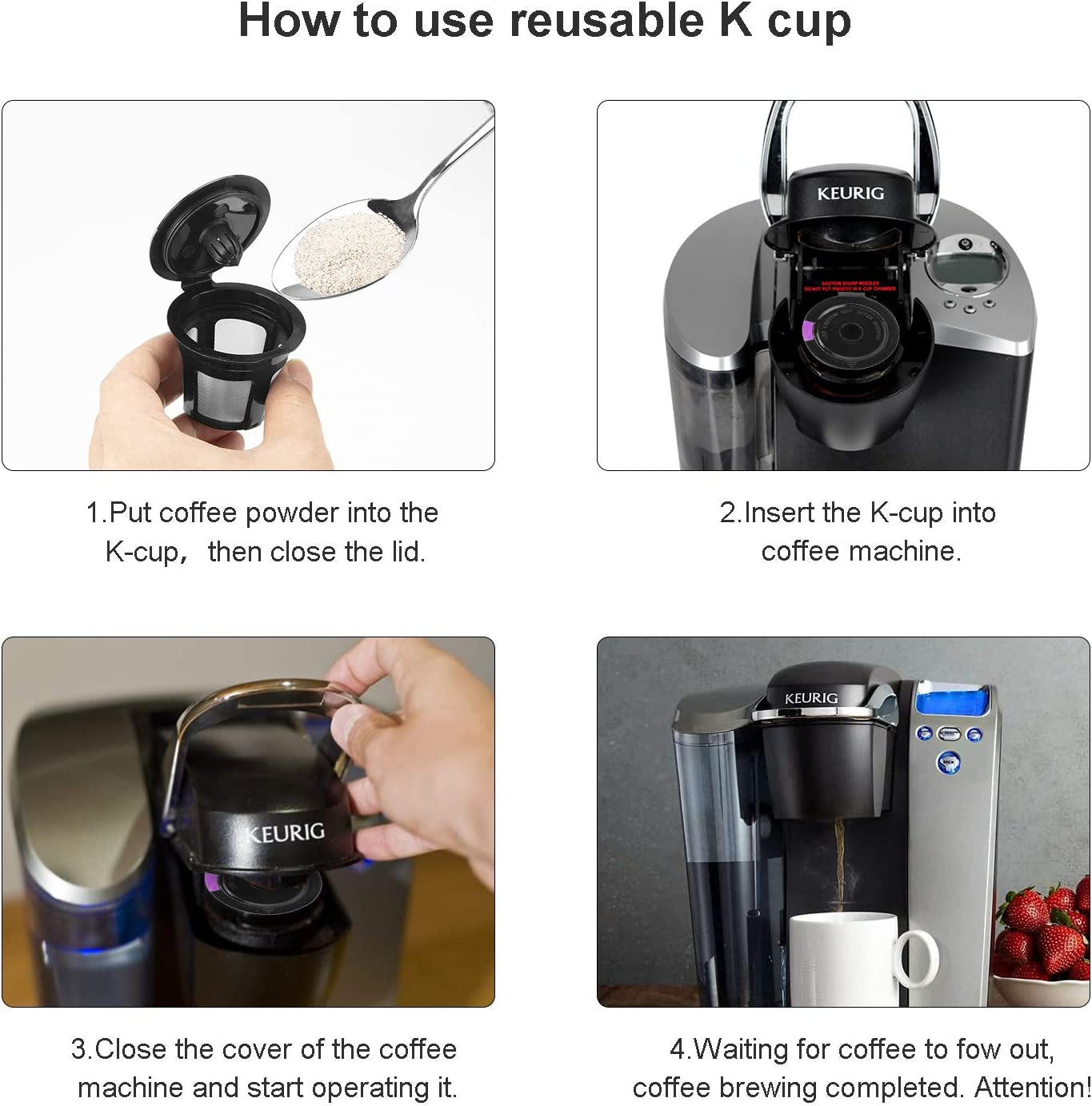 Reusable K Cups for Keurig, Reusable K CUP Coffee Filter Refillable Single K CUP for Keurig 2.0 .0 BPA Free-6 Packs