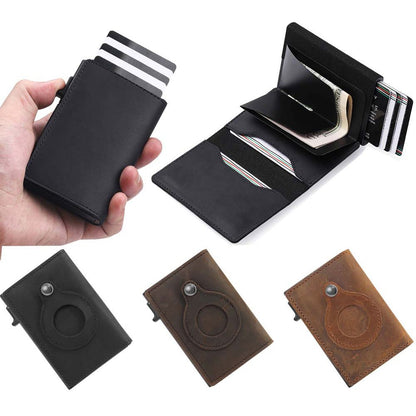 Smart Wallet Men Minimalist Slim Pop-Up Credit Card Holder for Airtag Leather Wallet Clip with RFID Technology (Black Carbon Fiber)