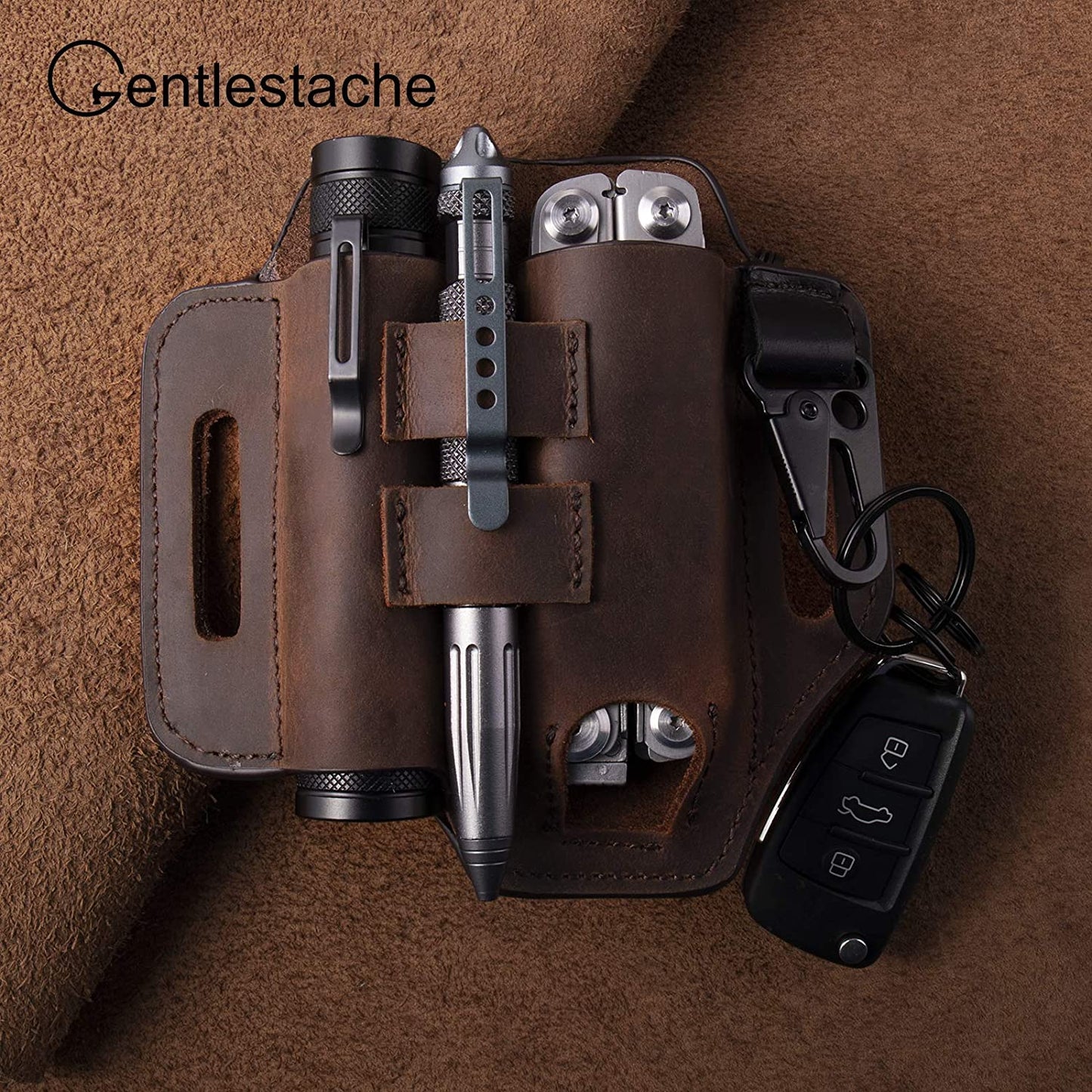 Leather Sheath for Leatherman Multitool Sheath EDC Pocket Organizer with Key Holder for Belt and Flashlight Sheath Multitool Pouch