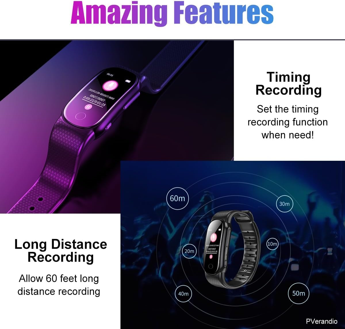 Voice Recorder Watch Voice Activated Recorder with 25 Hours Continuous Recording Time, MP3 Recorder with Timing Recording Audio Device (32GB)