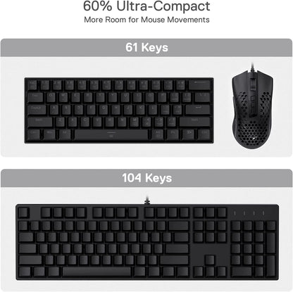 K630 Dragonborn 60% Wired RGB Gaming Keyboard, 61 Keys Compact Mechanical Keyboard with Tactile Brown Switch, Pro Driver Support, Black