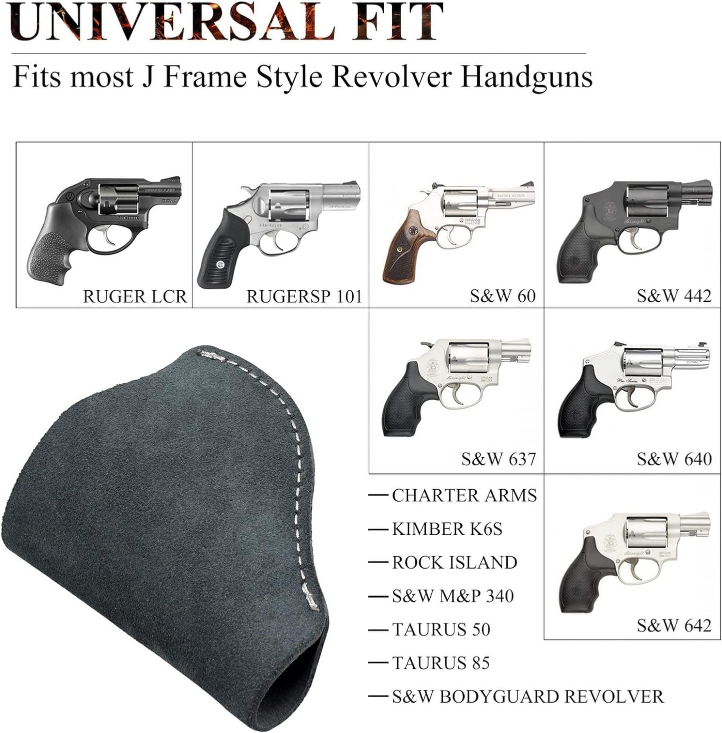 IWB Leather Holster, Fits Most J Frame Revolvers - Ruger SP101 Lcr/Smith and Wesson Bodyguard/Taurus 50 85 / Charter Arms & Most .38 Special Type Holsters … …